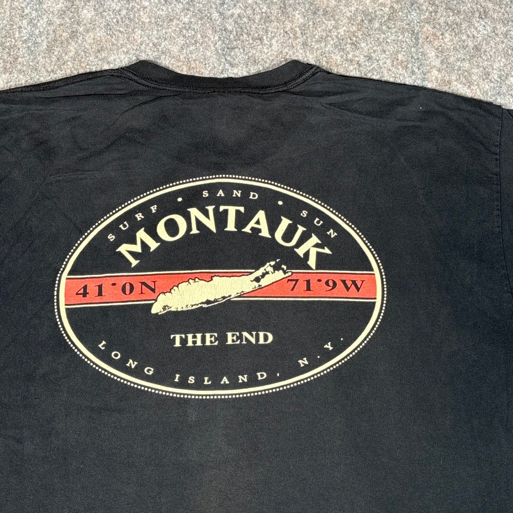 Gildan Montauk T-Shirt Mens XL Black The End Long Island NY Graphic Tee Cotton - Picture 10 of 11